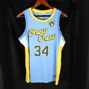 ESPN Milwaukee Brewers Giannis Antetokounmpo "Brew Crew" basketball-style jersey